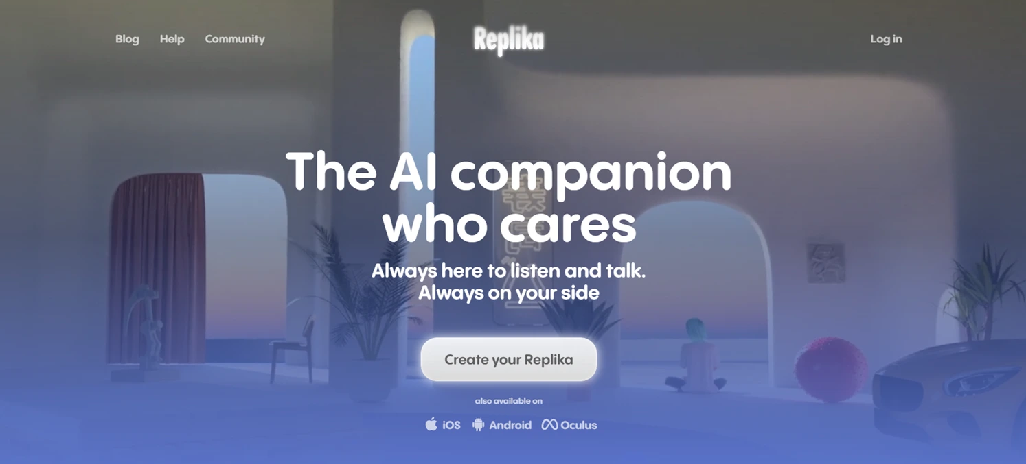 replika ai emotional support companion app interface with chat history