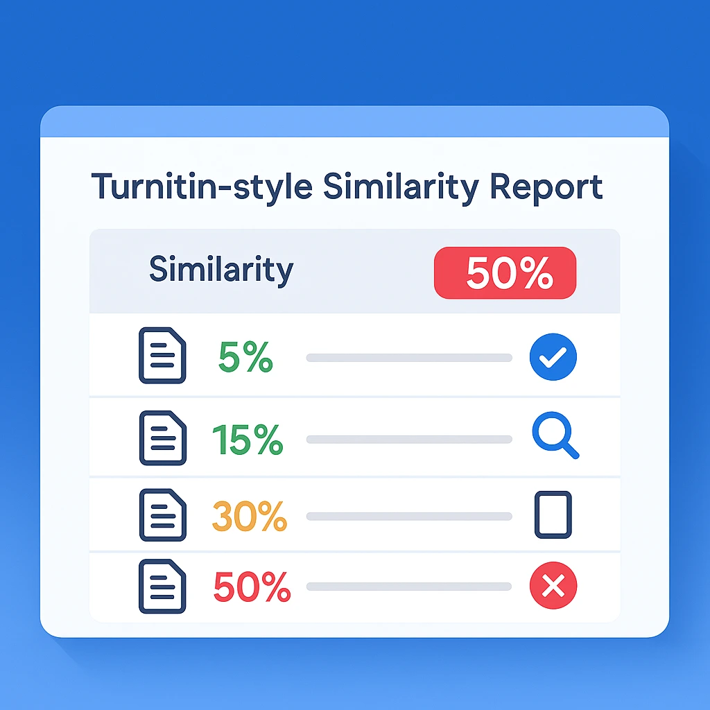 Turnitin similarity report interface showing color-coded percentages and AI detection features for students