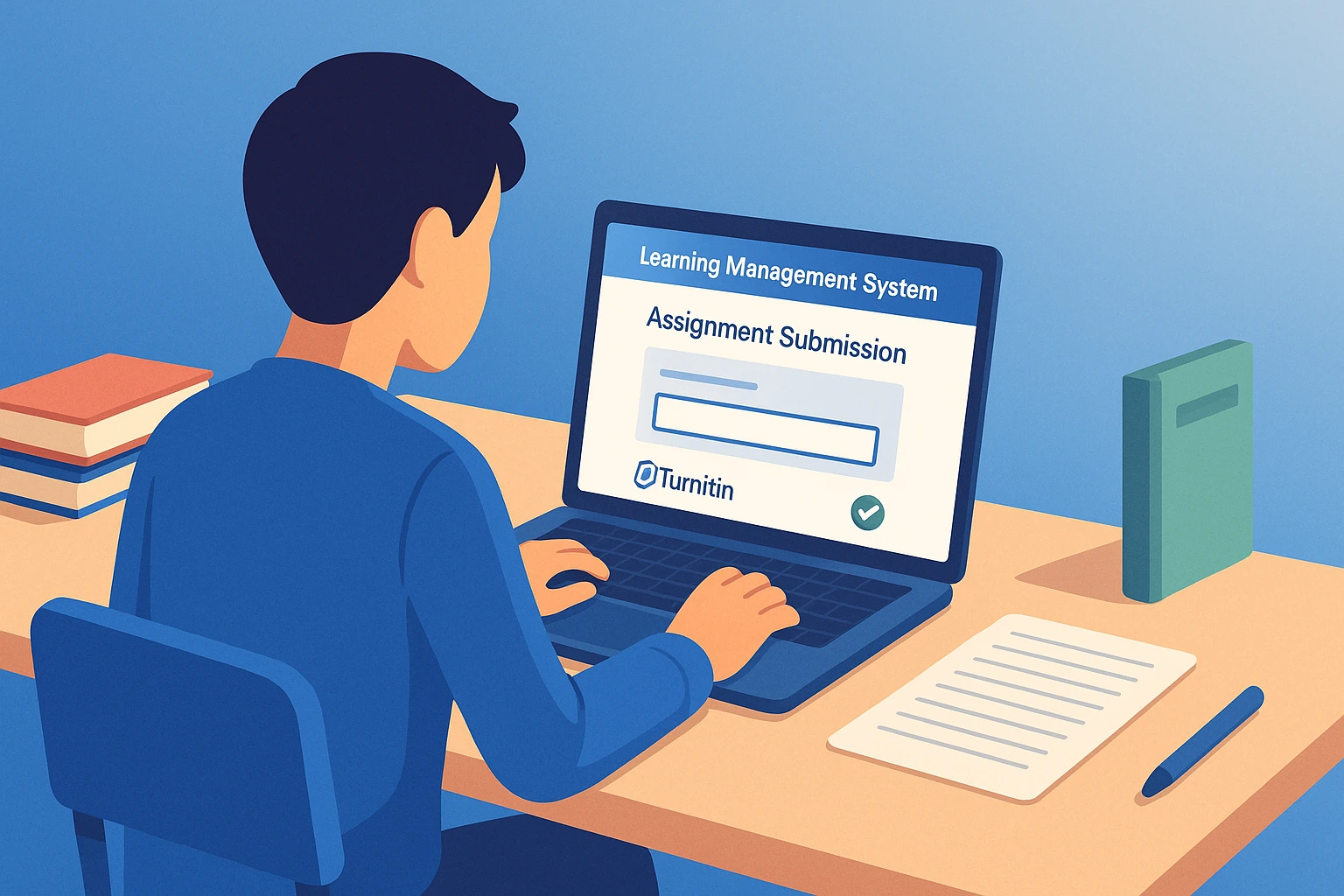 Student submitting assignment through learning management system with Turnitin integration